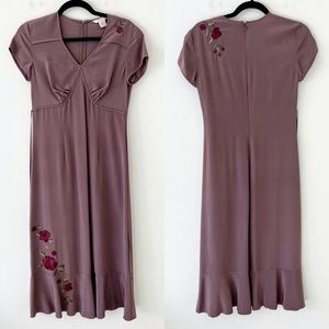 SUNDANCE Taupe Brown Floral Embroidered Midi Dress
